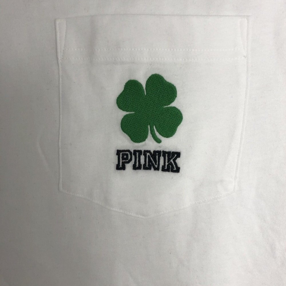 VICTORIA'S SECRET PINK ST. PATRICK'S DAY SHAMROCK BLING CREW L SLEEVE TSHIRT S - Picture 6 of 7